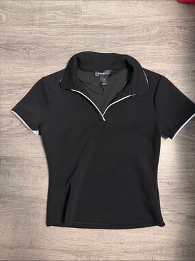Bailey 44 Black Crop Polo Top with White Trim